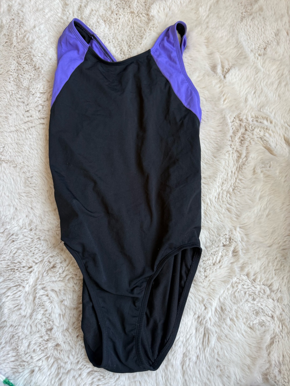 Black One-Piece Swimsuit with Purple Shoulder Accents